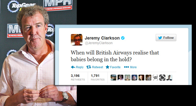 جيرمي كلاركسون يدعو عبر تويتر شركة الطيران “البريطانية” لحجز الأطفال في العنابر!
