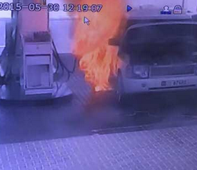 “فيديو” شاهد انفجار واحتراق سيارة في محطة بترول اينوك في دبي بسبب اشتعال خزان الوقود