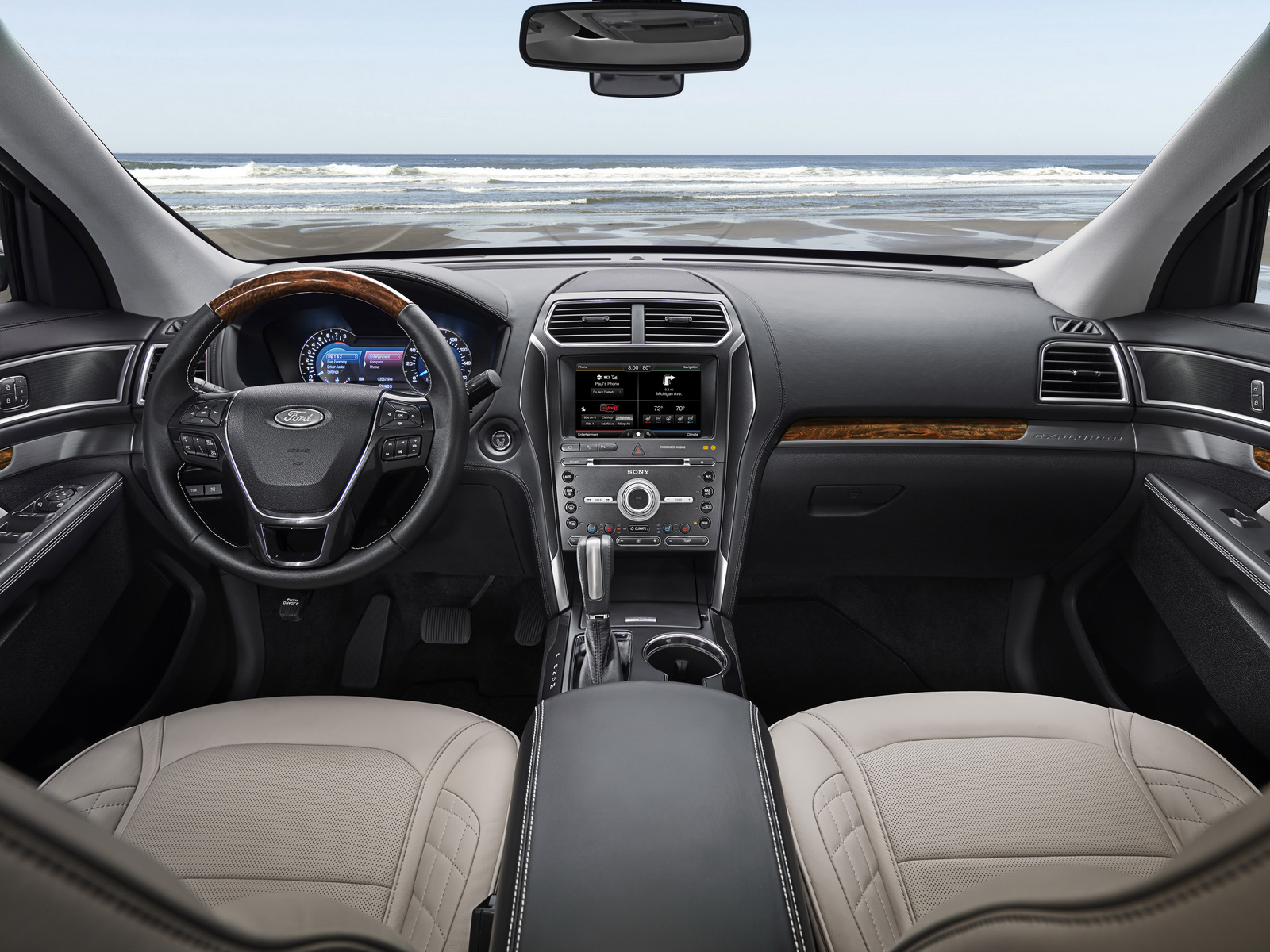 New 2016 Ford Explorer Platinum series interior in Medium Soft Ceramic
