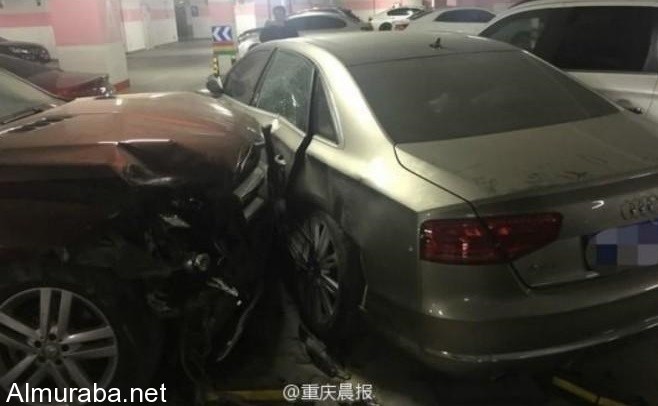 امرأة تتسبب في حوادث متعددة بسيارتها في موقف تحت الأرض بالصين 3