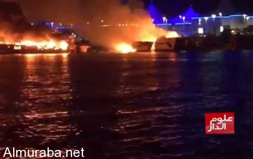 “فيديو” شاهد لحظة اندلاع حريق بمرسى مرينا اليخوت بأبوظبي