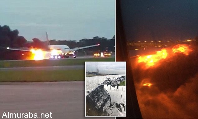"فيديو" شاهد النيران تشتعل بطائرة سنغافورية أثناء هبوط طارئ 1