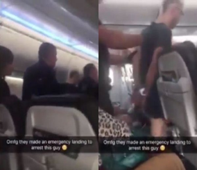 ”فيديو” شاهد أحد الركاب يتسبب بفوضى داخل طائرة أمريكية مما اضطرها للهبوط 1