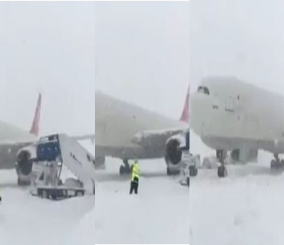 "فيديو" شاهد إلغاء مئات الرحلات الجوية في اسطنبول بسبب عاصفة ثلجية 1