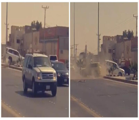 “فيديو” شاهد حادث تصادم أثناء مرور موكب أمير الرياض في وادي الدواسر