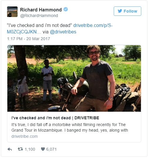 "ريتشارد هاموند" ينجو من حادث أثناء تصوير مشهد لـ"ذا جراند تور" بموزمبيق The Grand Tour 8