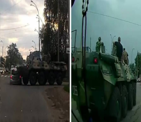“فيديو” شاهد حادث اصطدام مدرعة عسكرية بسيارة كيا على إحدى تقاطعات الطرق في روسيا