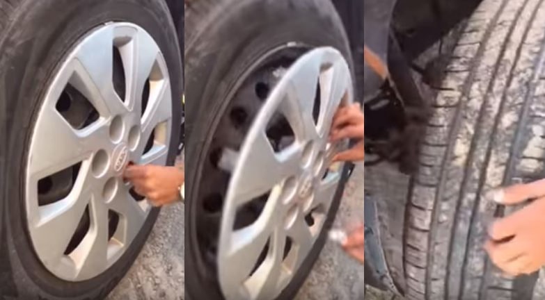 "فيديو" شاهد ماذا عثر شاب سعودي في عجلة سيارته بعد ان خلع الجنط والكفر 1