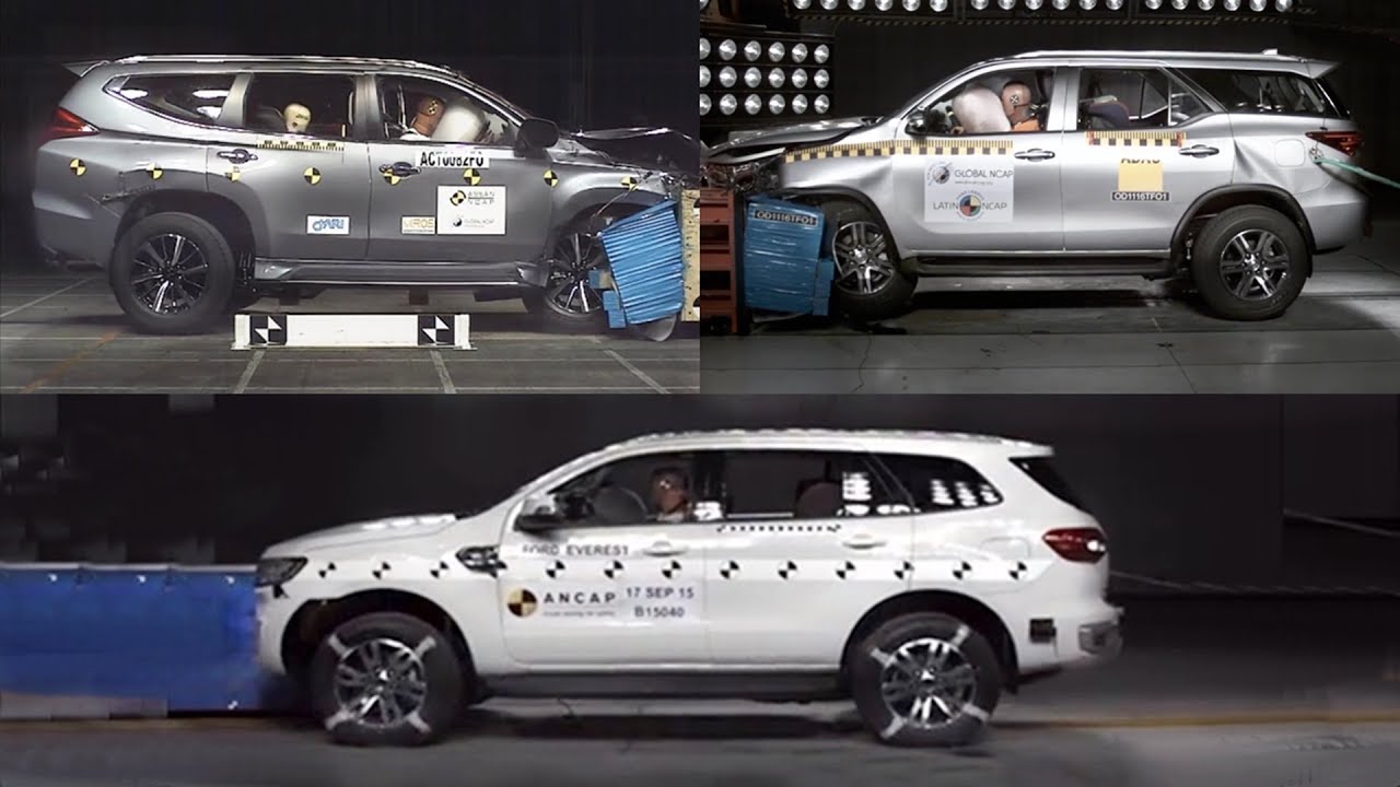 “بالفيديو” شاهد اختبار تصادم كل من Toyota Fortuner 2017 و Pajero Sport و Ford Everest Endeavour