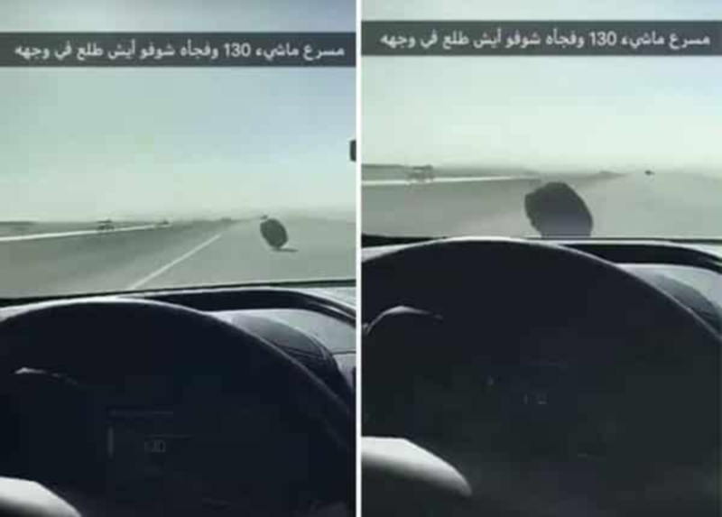 "بالفيديو" شاهد نجاة سائق من حادث بعدما فوجئ بإطار أمامه على طريق سريع 1