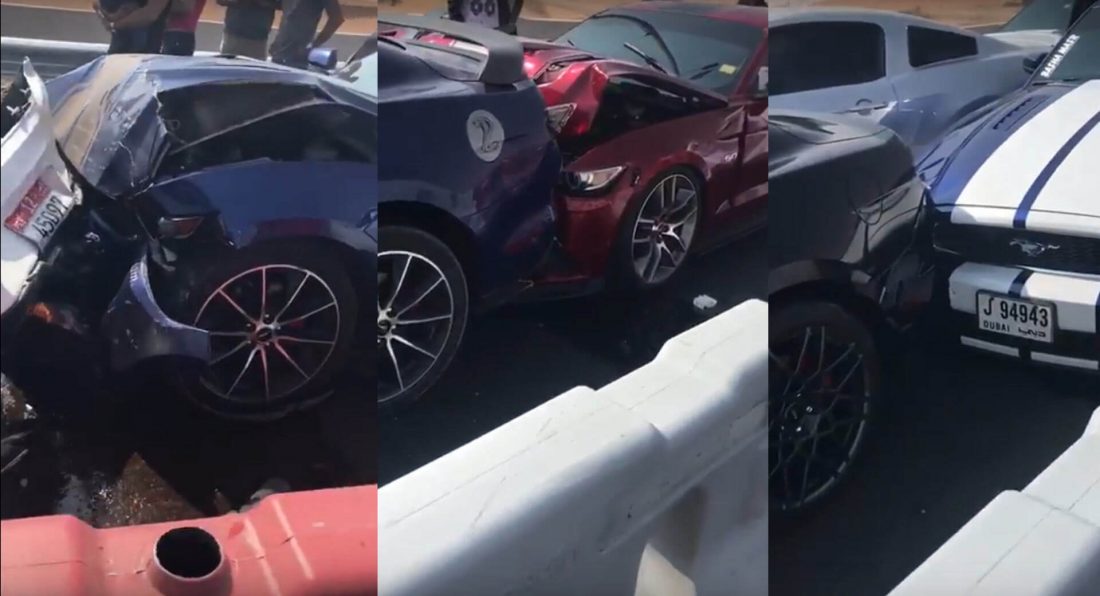 تحطم 6 سيارات موستنج أثناء مغادرة اجتماع للسائقين في دبي