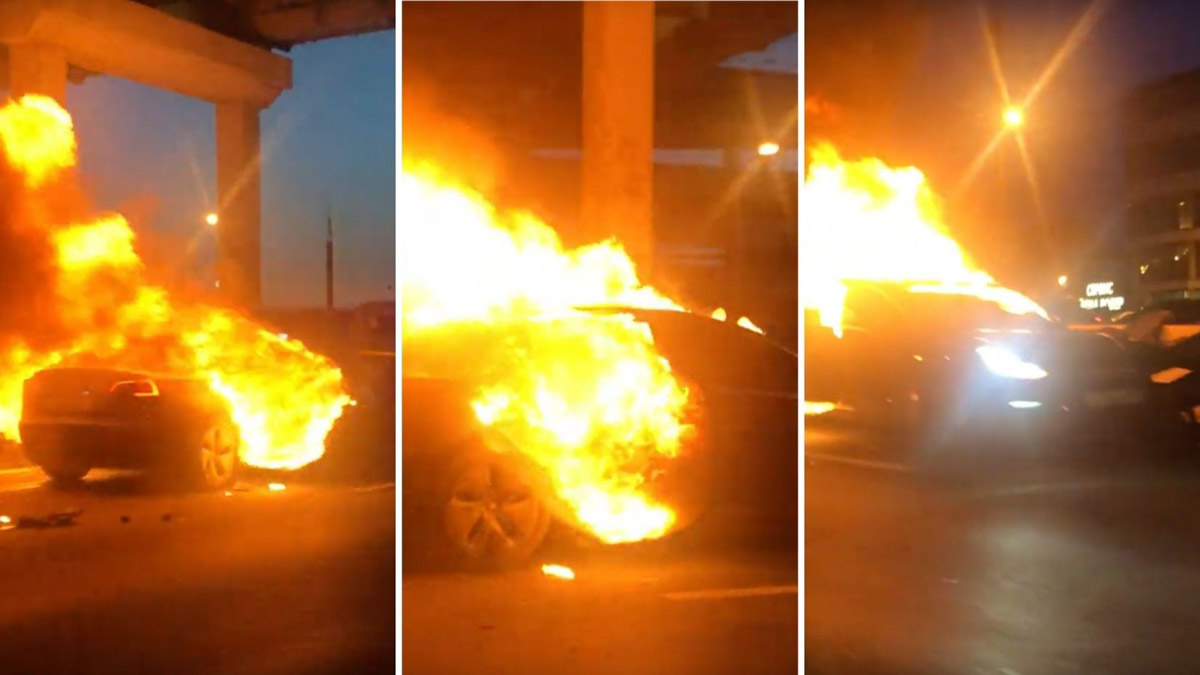 “بالفيديو” تيسلا موديل 3 تشتعل وتنفجر بعد اصطدامها بشاحنة