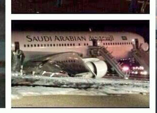"فيديو وصور": حادث هبوط طائرة الخطوط السعودية اضطرارياً بدون عجلات 1