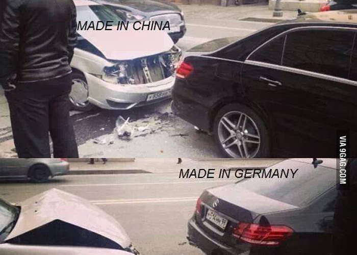 “بالصور” شاهد ماذا حصل بعد ان صدمت سيارة صينية سيارة المانية!