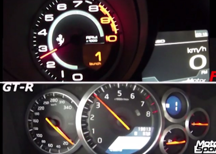 “فيديو” نيسان GT-R تتحدى فيراري FF للوصول إلى سرعة 250 كم